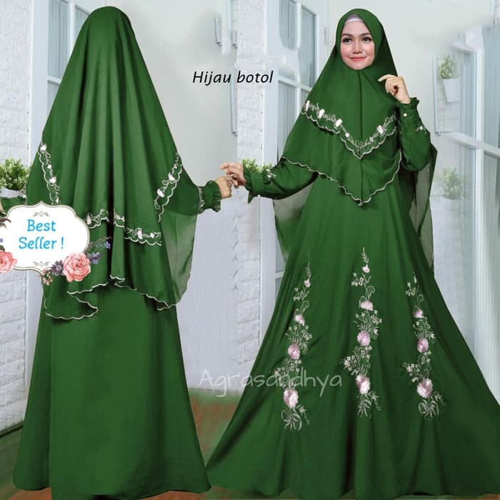 SPESIAL ATASAN PAKAIAN WANITA MUSLIM GAUN SETELAN baju butik arbella syari hijau botol muslim pesta