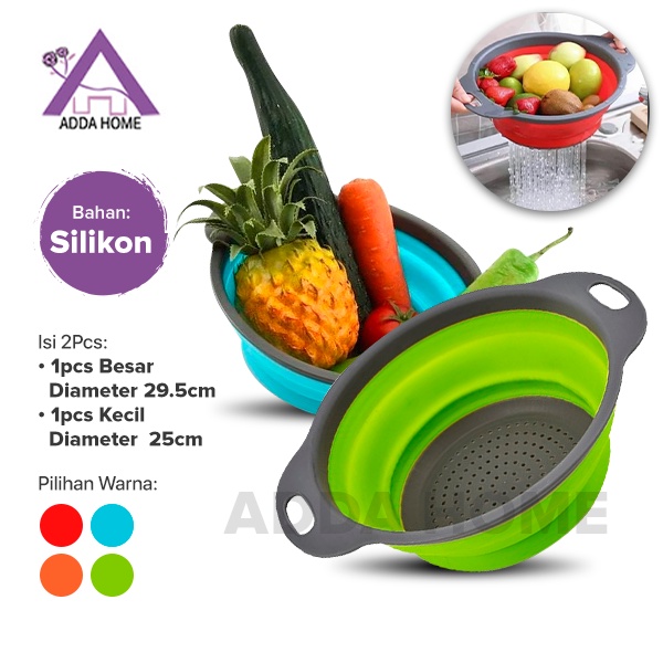 Adda Home - Set 2pcs - Baskom Lipat Silikon Tempat Cuci Peniris Berah Sayur Buah Serbaguna