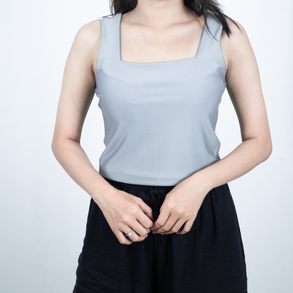 Firstact ODETTE TALI BESAR CROP TOP Tank Top Wanita bahan Spandex-Abu-abu allsize