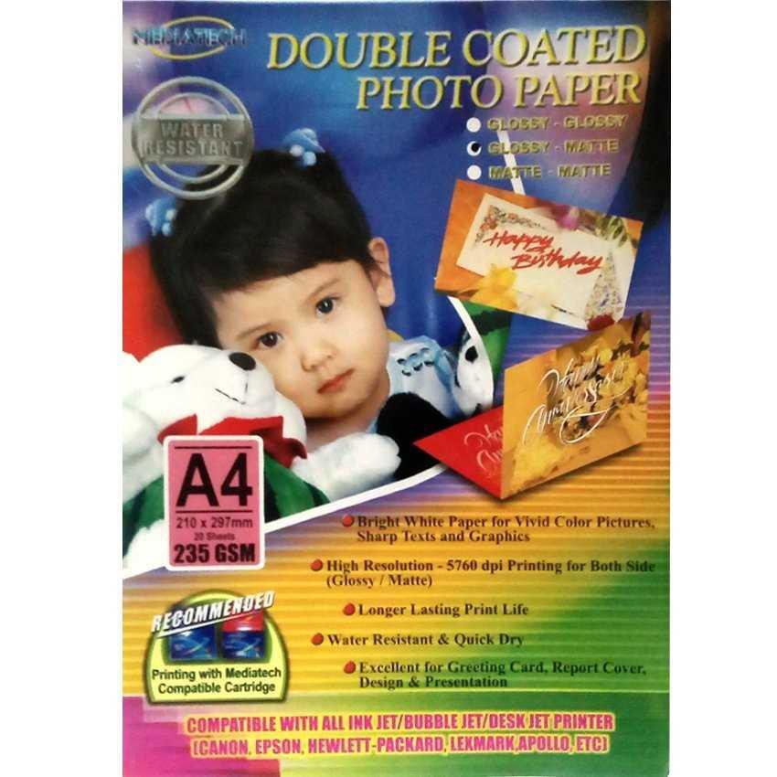 Mediatech Kertas photo Double Coated Photo Paper A4 235 gsm Glossy Matte - 20 sheet - 32002