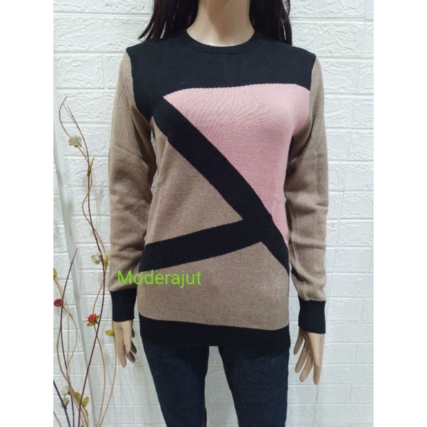 Knitt atasan rajut Kombinasi 3 warna//baju rajut wanita import