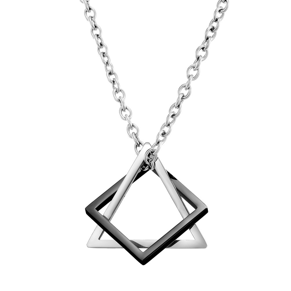 Kalung Dengan Liontin Bentuk Geometri Persegi Segitiga Bahan Stainless Steel Untuk Pria