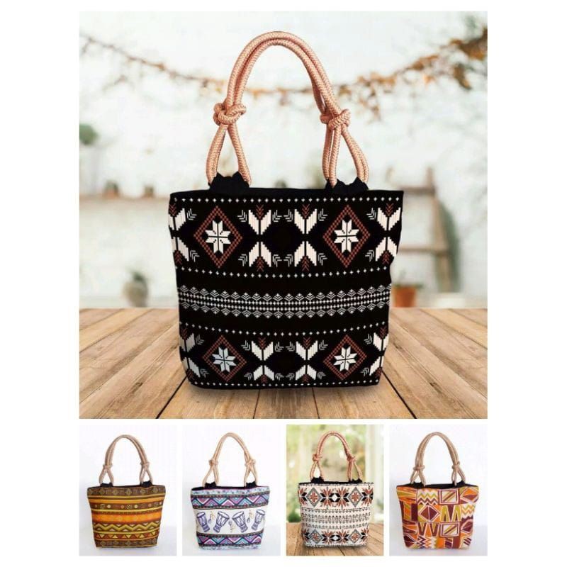 tas wanita Tote bag tali sumbu/etnik motif printing