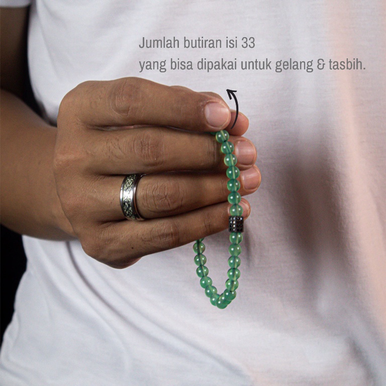 Gelang Tasbih Kesehatan Batu Akik Aventurine Anti Radiasi ASLI Alam Kalimantan 33 butir