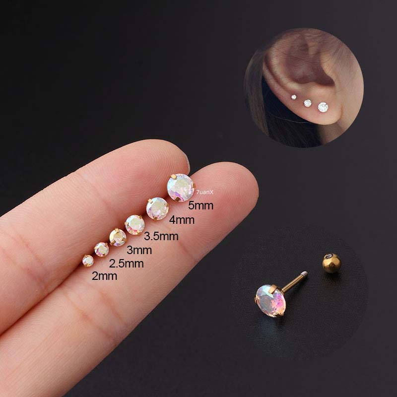 1pc Anting Tindik Tulang Rawan Telinga Model Barbel Lurus Hias Batu Zircon Ab 20 Gage