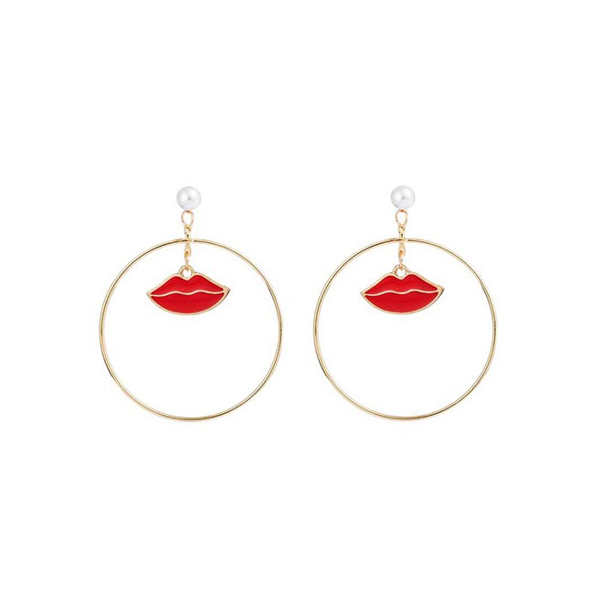 LRC Anting Tusuk Fashion Gold Big Circle Lip Earrings D44775