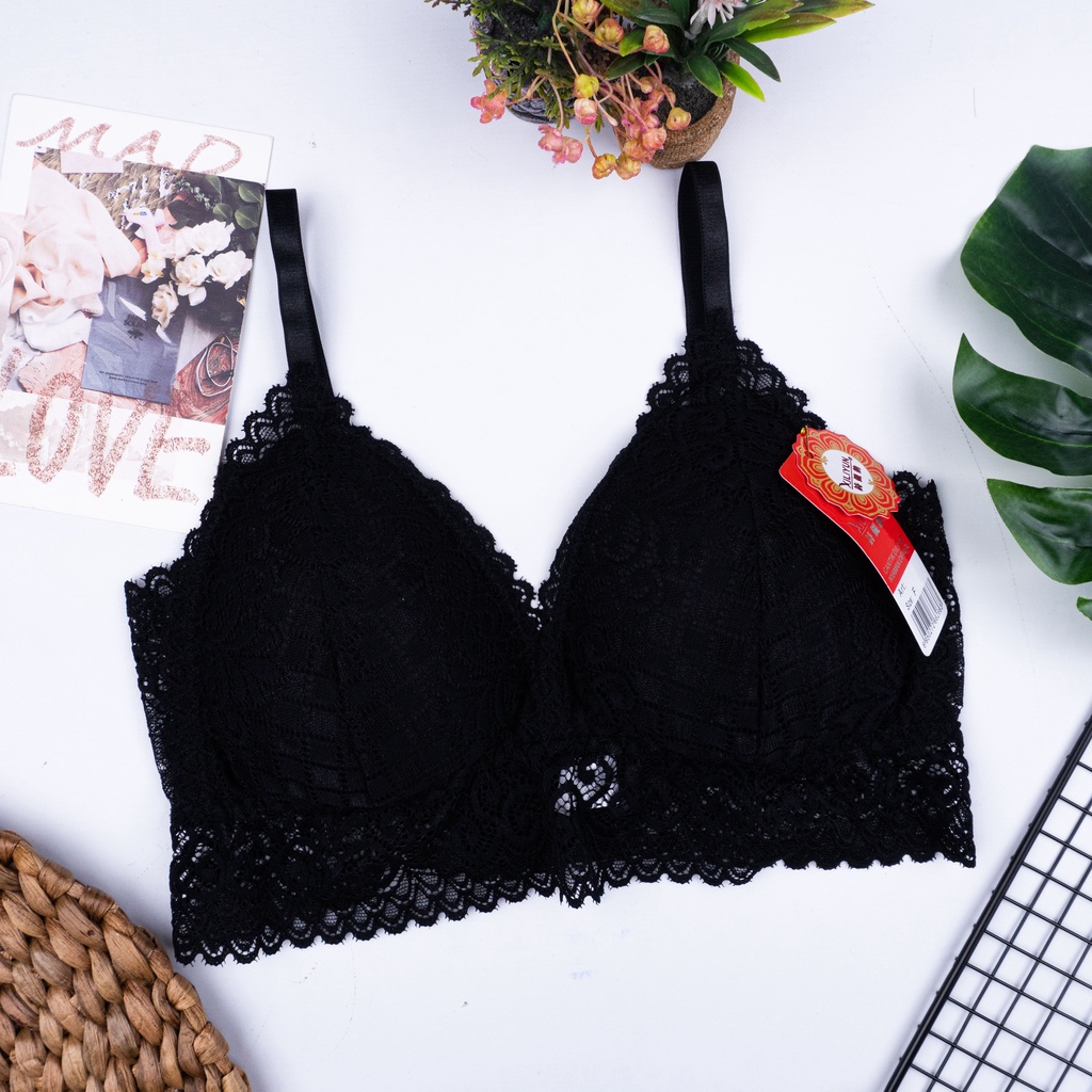 BEE - Push Up Bra Wanita Isi Busa dengan Tali Strap Bahan Lace Breathable Motif Hiasan Bordir 01