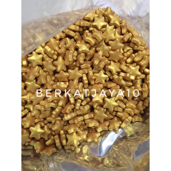 Sprinkle Mutiara Gold Emas bentuk Star Bintang Edible 20gr Dekorasi Kue