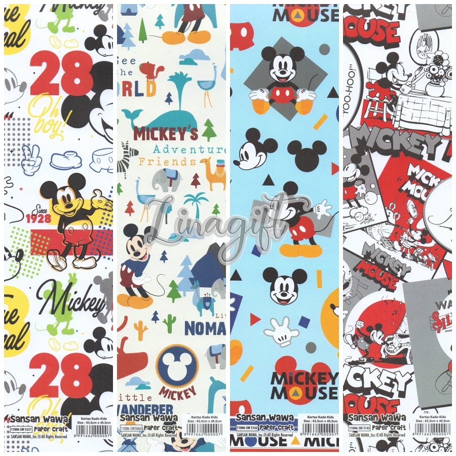 ( 5 Lembar ) MICKEY SANWA - KERTAS KADO - GIFT WRAP PAPER SANSAN WAWA MICKEY MOUSE MINNIE MOUSE AND FRIENDS / TSUM TSUM