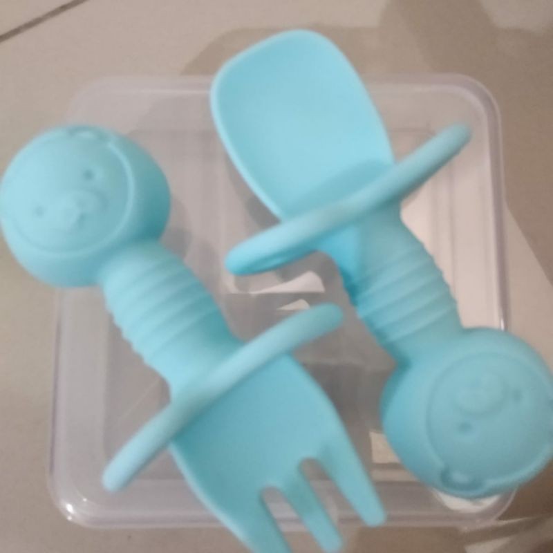 Baby Spoon Set Sendok Makan Bayi Silicone Sendok Garpu Set BPA Free Flexible