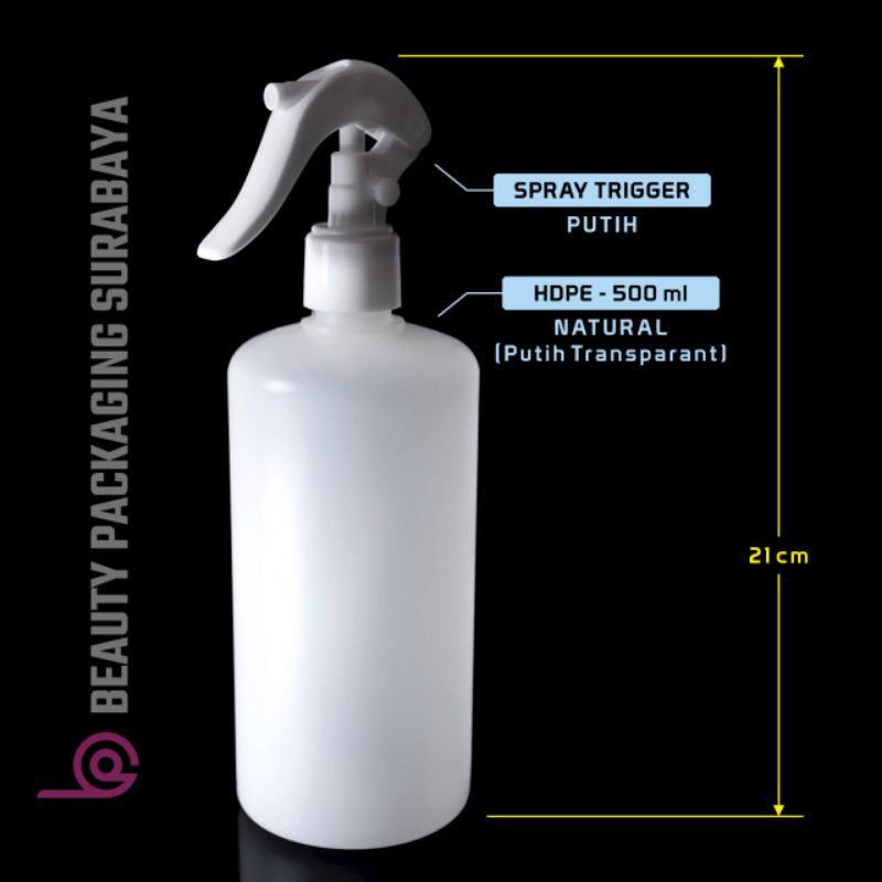 Botol Plastik PET 500ml HDPE Putih Transparan Tutup Spray Trigger Semprot