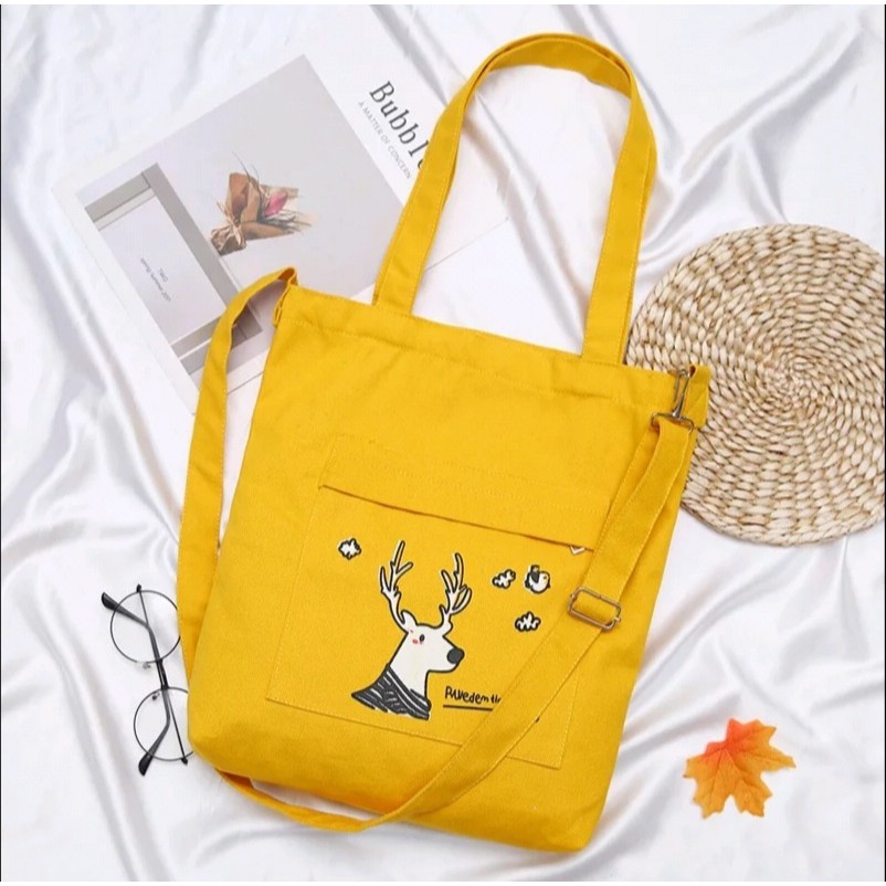 GaleryBag Totebag - Tas Tote Bag Wanita Motif Carakter Deer Snow Tas Selempang Wanita Multifungsi