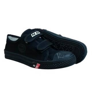  SEPATU  SEKOLAH ANAK  UNISEX TRIPEL BLACK PEREKAT PENDEK 