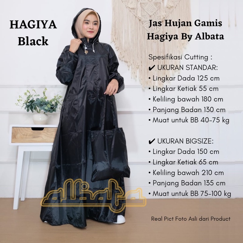 Jas Hujan Jumbo Wanita Model Gamis Hagiya Albata warna Hitam