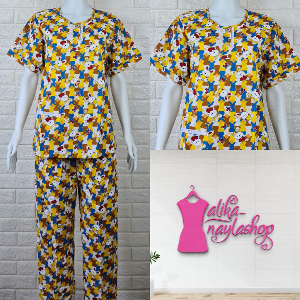PIYAMA KATUN | HOKI & SHEILA STANDAR | LEBEL ORANGE | BAJU TIDUR | WANITA DEWASA-KODE   V3