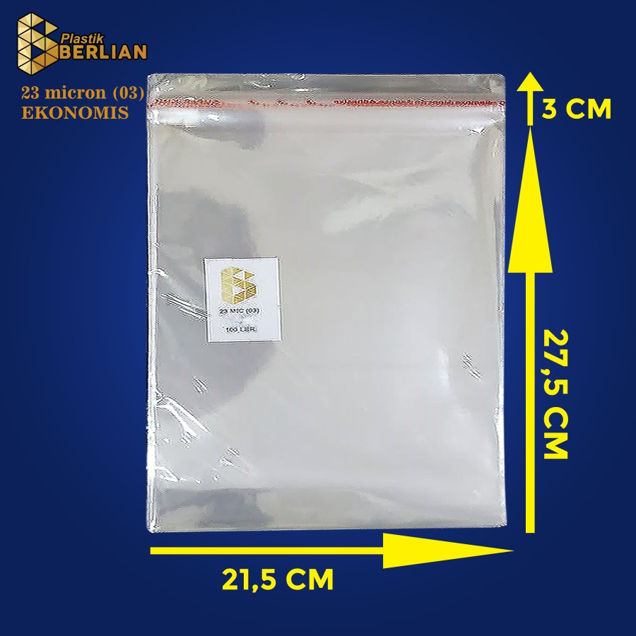 

21,5 x 27,5 cm Plastik OPP EKONOMIS 23micron (100 lbr) (lem/seal)