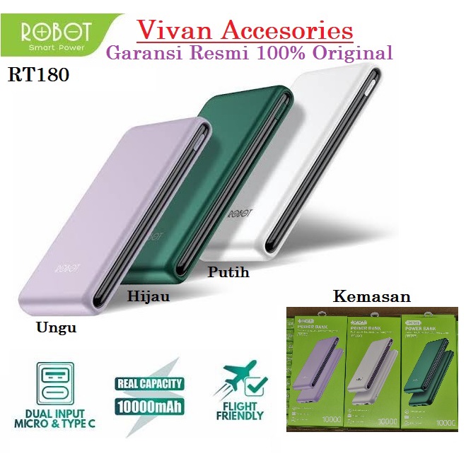 PowerBank Power bank ROBOT RT180 / RT12 10000mAh Dual Input Type C &amp; Micro