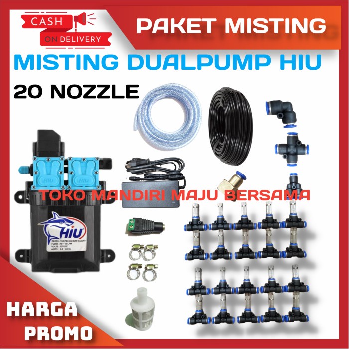 Paket Misting Dobel Pompa Hiu 20 Nozzle / Irigasi / Misting Walet - MIST-HIUDUALPUM, 0.5