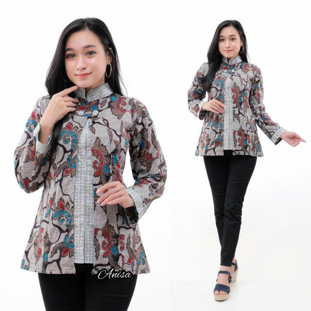 tey-17 Batik wanita ASJ SA HRB026 Kenongo Kemeja Tosca Pendek-Code I