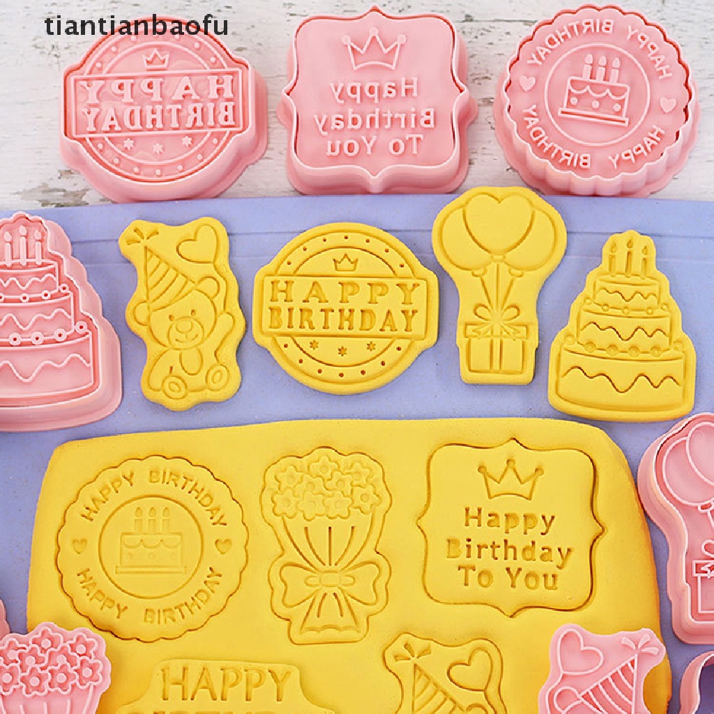 8pcs / Set Cetakan Kue / Biskuit 3D Bahan Plastik Untuk Dekorasi Pesta Ulang Tahun Anak