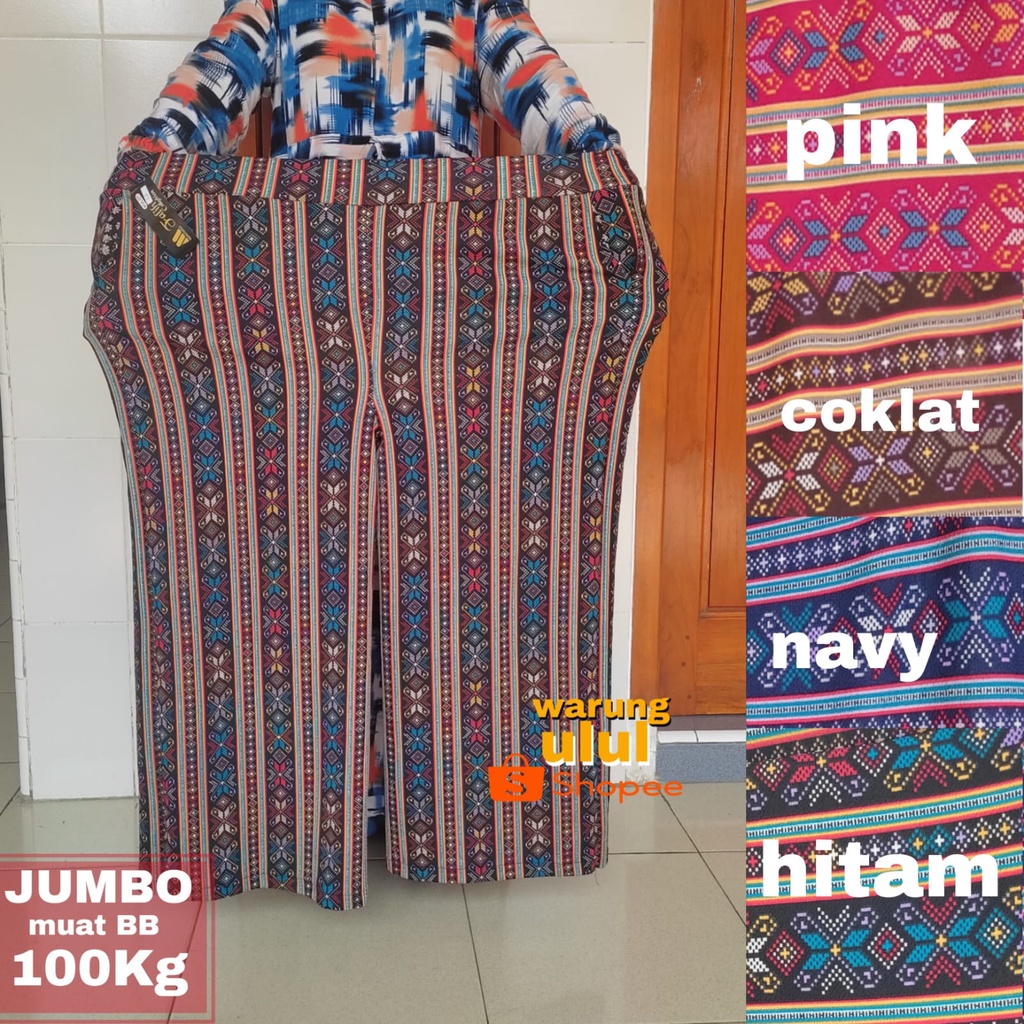 celana kulot panjang super jumbo motif songket / celana wanita jumbo crepe songket