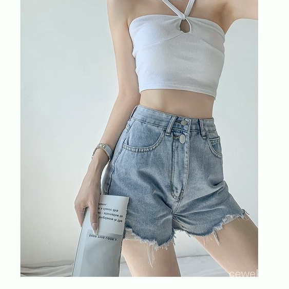 CEWEK_ID OOTD Celana pendek jeans wanita sobek ripped highwaist hot pants wanita korea kekinian shorts pants jumbo ootd