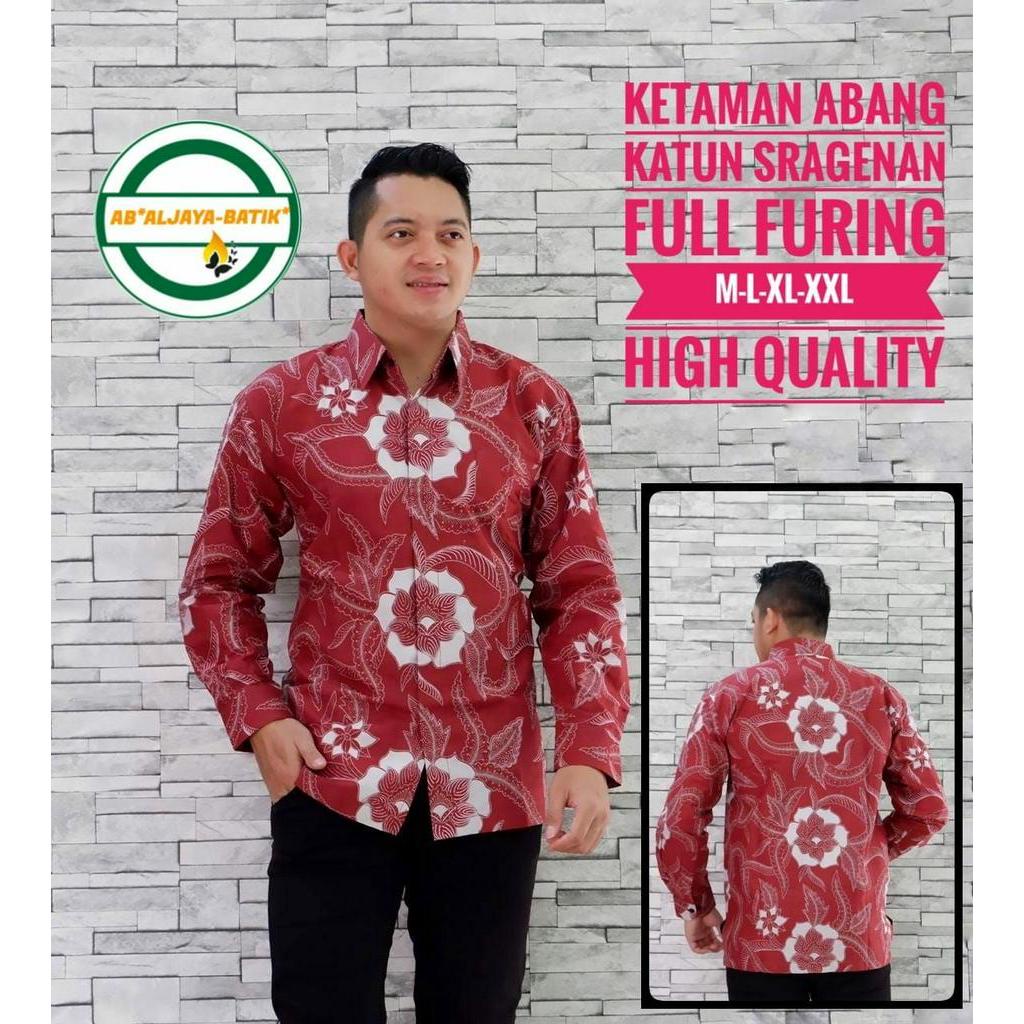 Batik Lengan Panjang Terbaru Warna Merah Batik Pria Lapis Furing Warna Merah KETAMAN ABANG Panjangw