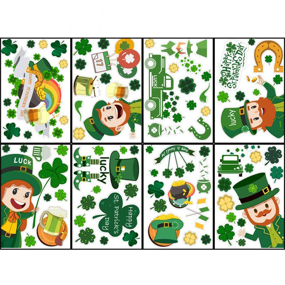 Populer St Patricks Day Dekorasi Rumah Statis Cling Lucky Green Clover PVC Stiker Dinding