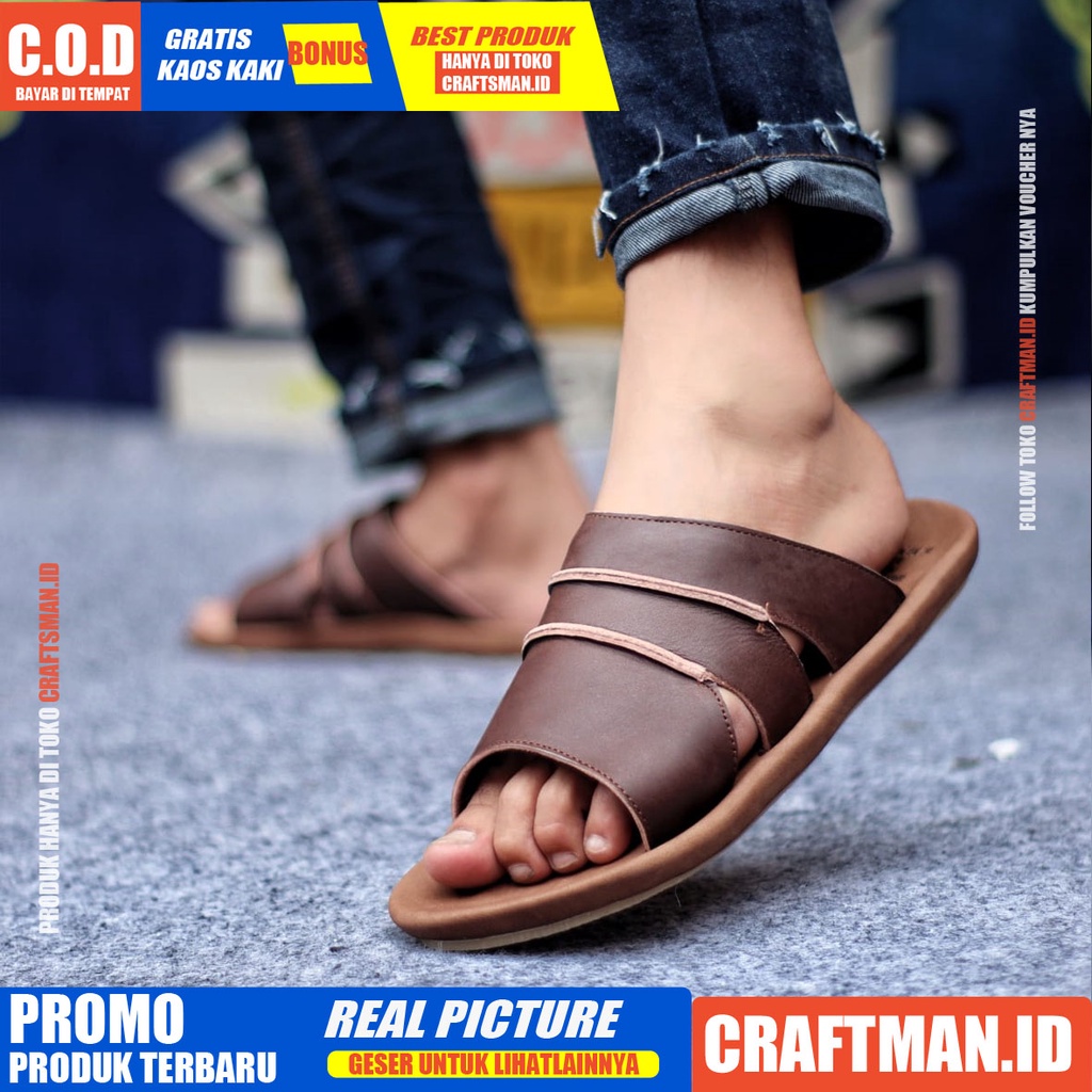 CRAFTS TAIM SANDAL KULIT PRIA BLACK BROWN SENDAL CASUAL PRIA