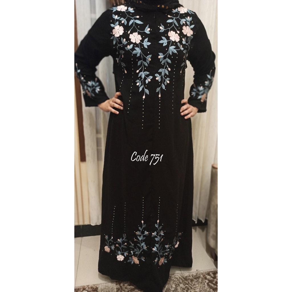 abaya bordir mawar kecil merambat cantik bgt. code 751