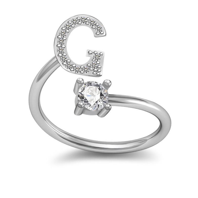 TJM Cincin Huruf A - O Wanita Fashion / Aksesoris Korea Emas Putih Silver / Perhiasan Cincin Wanita-CINCIN G
