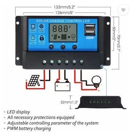 SOLAR CHARGE CONTROLLER 20A 12V 24V/PANEL SURYA CHARGER LCD 20A 12V24V