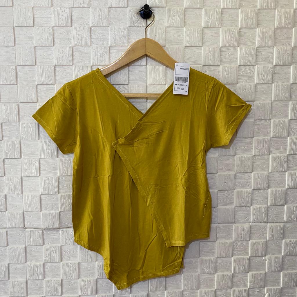 atasan vneck sambung lengan pendek wanita/kaos wanita/atasan terbaru/kaos vneck /kaos polos shabhira-KUNING LEMON