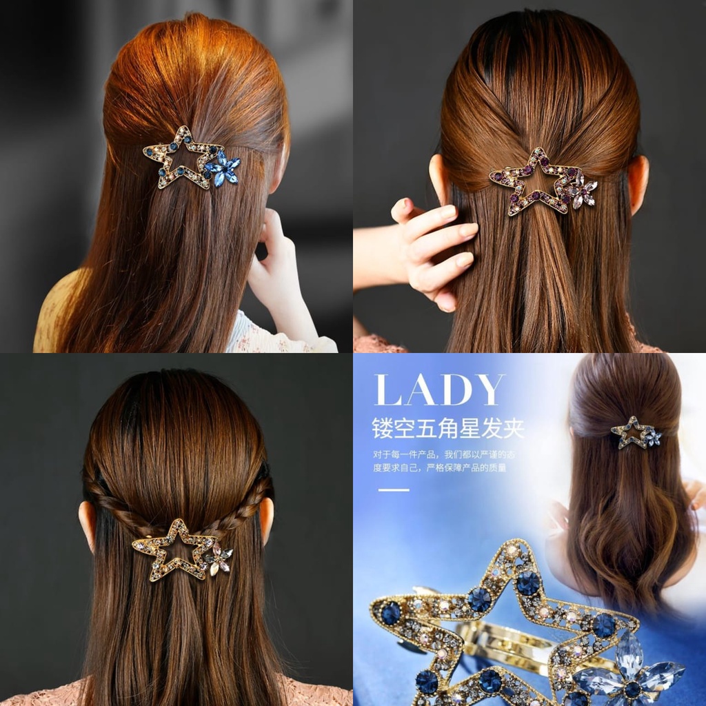 Jepit Rambut Korea Premium Elegan Otomat Wanita Fashion Trend Kristal Zirkon motif baru original import JO21#