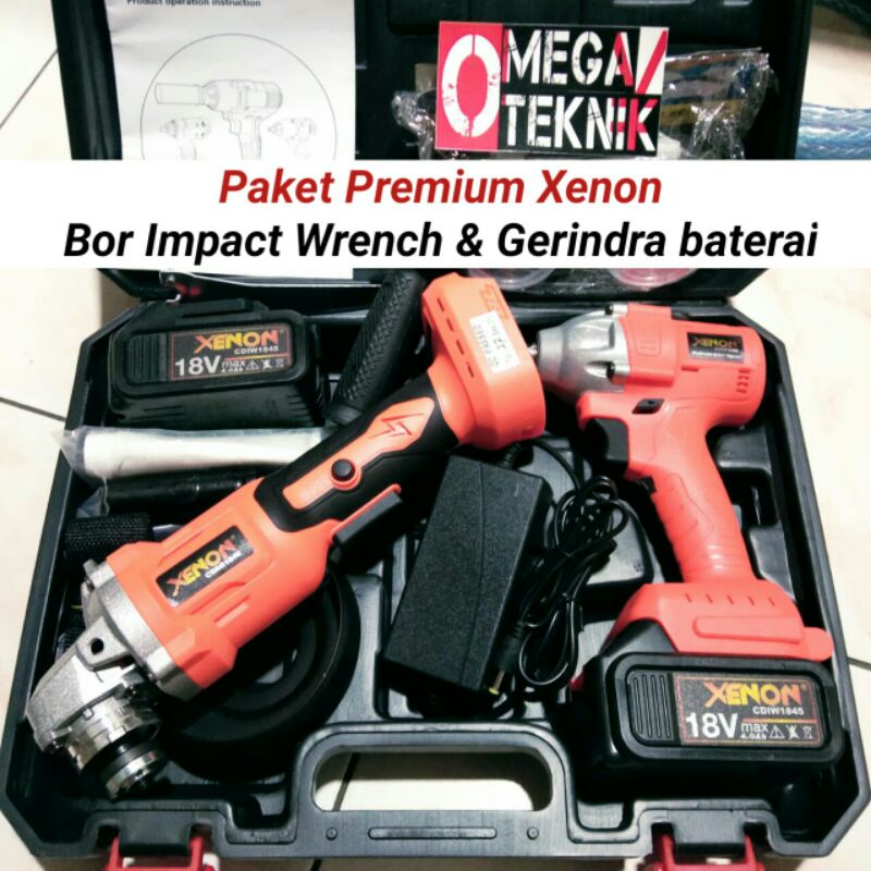 Paket Gerindra Baterai & Bor Impact Wrech Xenon 18V