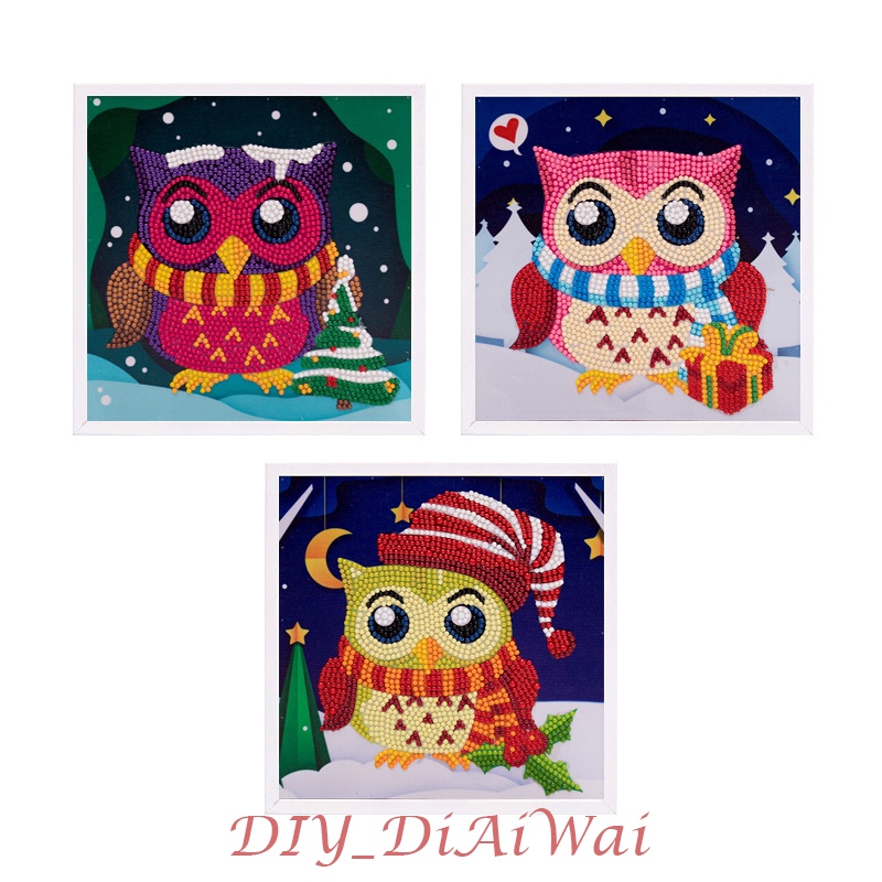 5D Diamond Painting DIY Kids Craft lukisan kristal FREE Frame - OWL