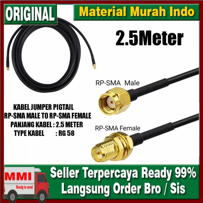 Kabel Jumper Pigtail RP SMA Male to RP SMA Female