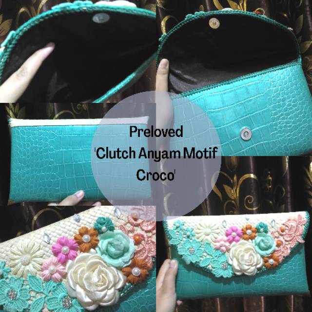 Preloved Dompet Clutch Pesta/Kondangan anyam motif croco