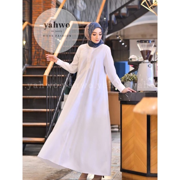 BAJU GAMIS WANITA/GAMIS KATUN TOYOBO FODU WARNA PUTIH/GAMIS JUMBO/GAMIS  YAHWO R005/GAMIS DINAS WARN