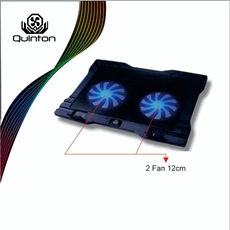 Kipas Laptop Cooling Pad Quinton Sirocco 12-17inch 2 fan RGB