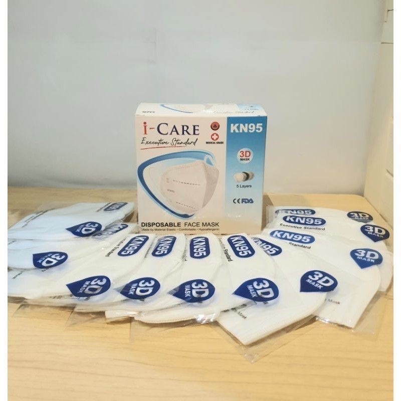 masker kn95 5ply i-care 3d 1box isi 10pc. kemasan  per 1pc diplastik