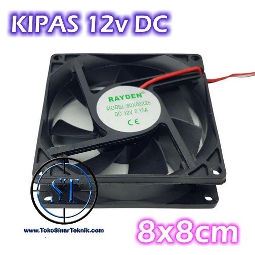 Fan Dc 8cmx8xm Kipas Angin Blower Udara Ukuran 8cm x 8cm Hitam Plus Kabel Merah Hitam DC 12v Power Aktif Ampli Pendingin