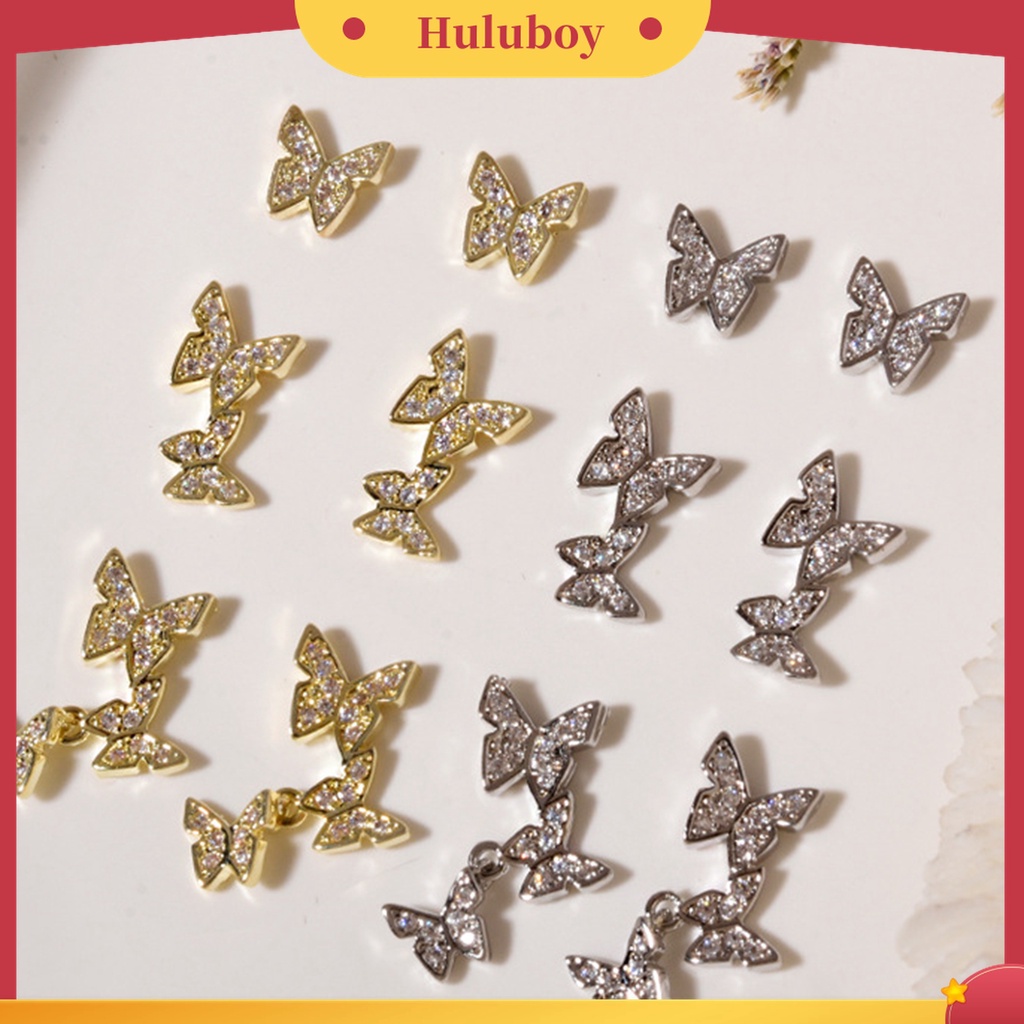 Huluboy Huluboy♡ Butterfly Stud Kuku Bentuk Kupu-Kupu Bahan Cubic Zirconia Untuk Dekorasi Manicure