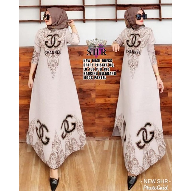 READY!! NEW!! MAXI DRESS PLISKET BAHAN CREPE HQ LD 106-108 PB 138 ORI SHR%-2