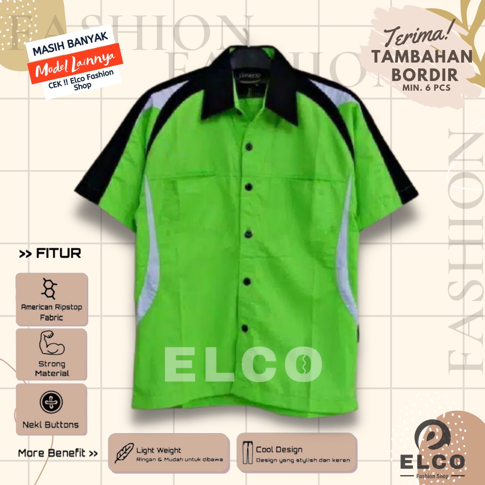 Baju seragam kerja hijau stabilo tyt kemeja lengan pendek baju pdh hitam putih seragam kantor kemeja