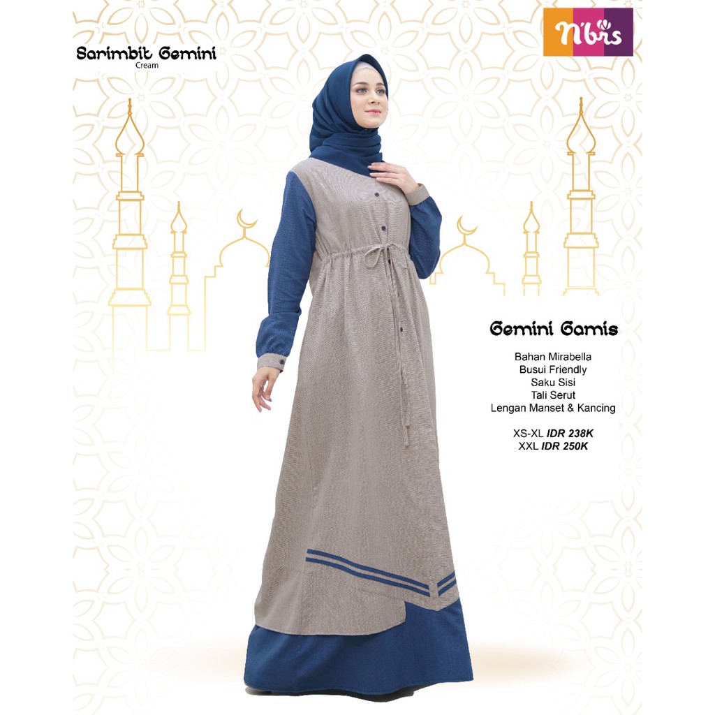 NIBRAS SARIMBIT GEMINI CREAM BAHAN MIRABELLA BAJU SERAGAM LEBARAN KELUARGA MUSLIMAH