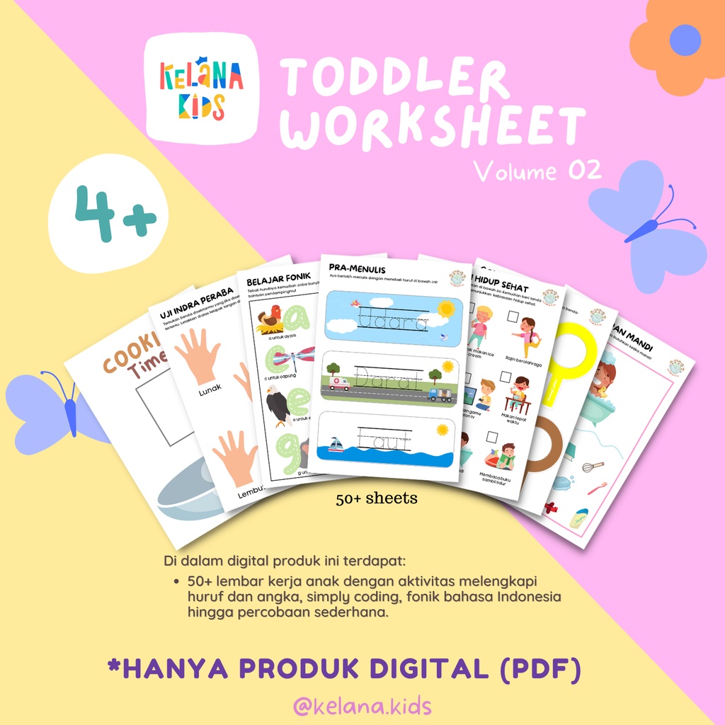 Printable Anak, Lembar Kerja Anak Vol. 2 Usia 4 tahun 55 lembar