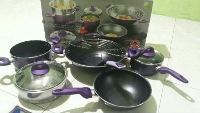 Panci Set Supra Rosemary 9 Pcs Spatula Set Ready Merah&ungu