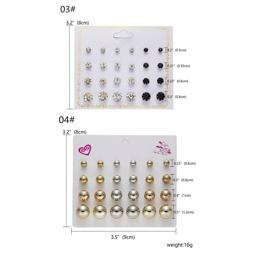 12 pasang Anting Tusuk Bentuk Bulat Campur Gaya Korea Mixed Earrings