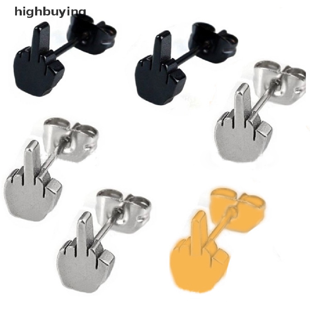 Hbid 2pcs Anting Tusuk Bahan Stainless Steel Warna Hitam Gaya Punk Untuk Pria / Wanita